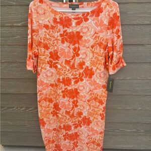 Style & Co. Elbow Dress Gigi Orange Floral Print Medium